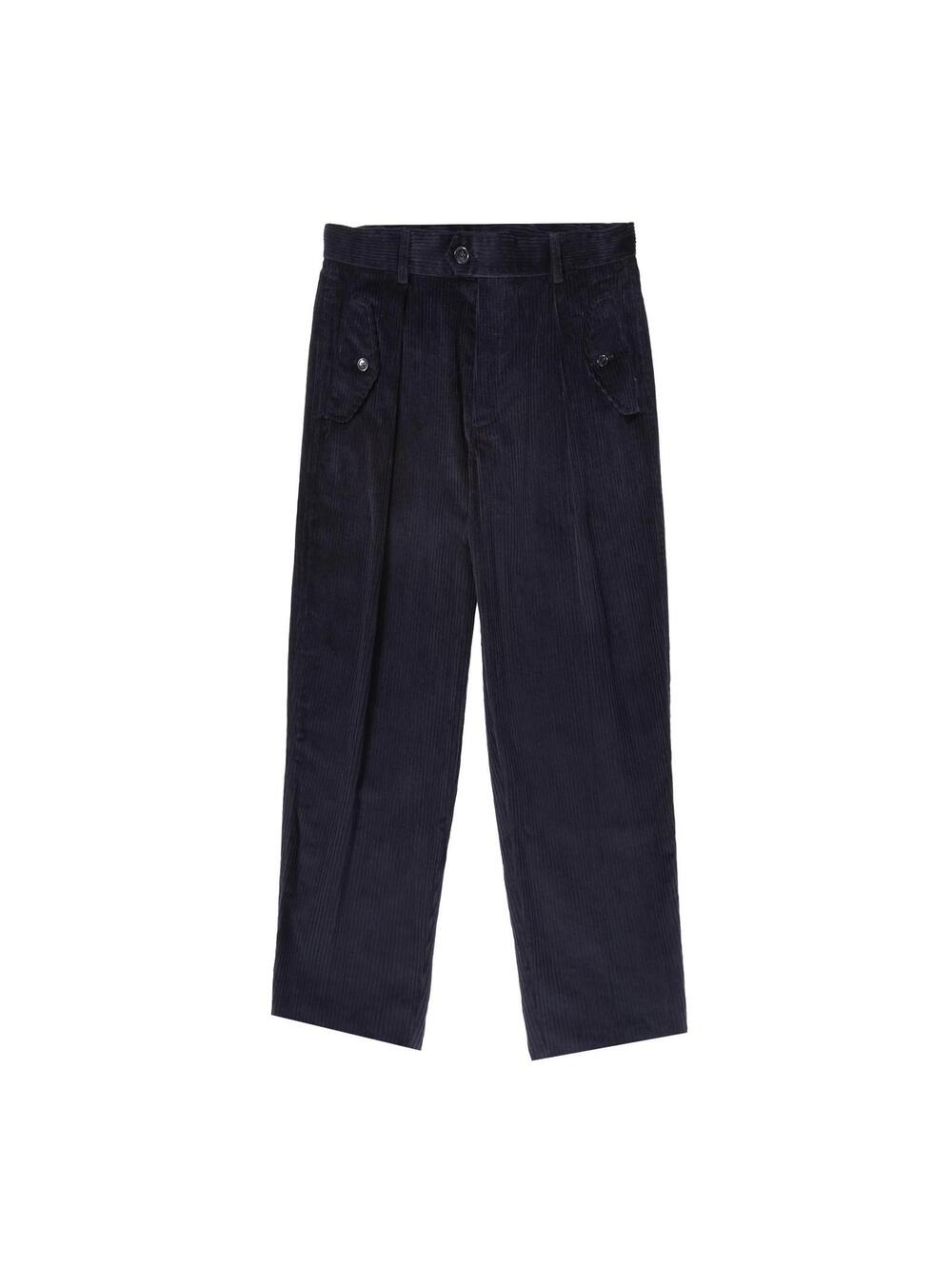 Libero Navy Corduroy Campo Trousers - Men's M 32 x 31 - Pleated Cropped Ankle
